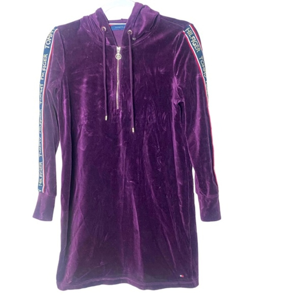Womens Tommy Hilfiger Velour Logo‎ Tape Sneaker hooded Dress Aubergine Sz M?